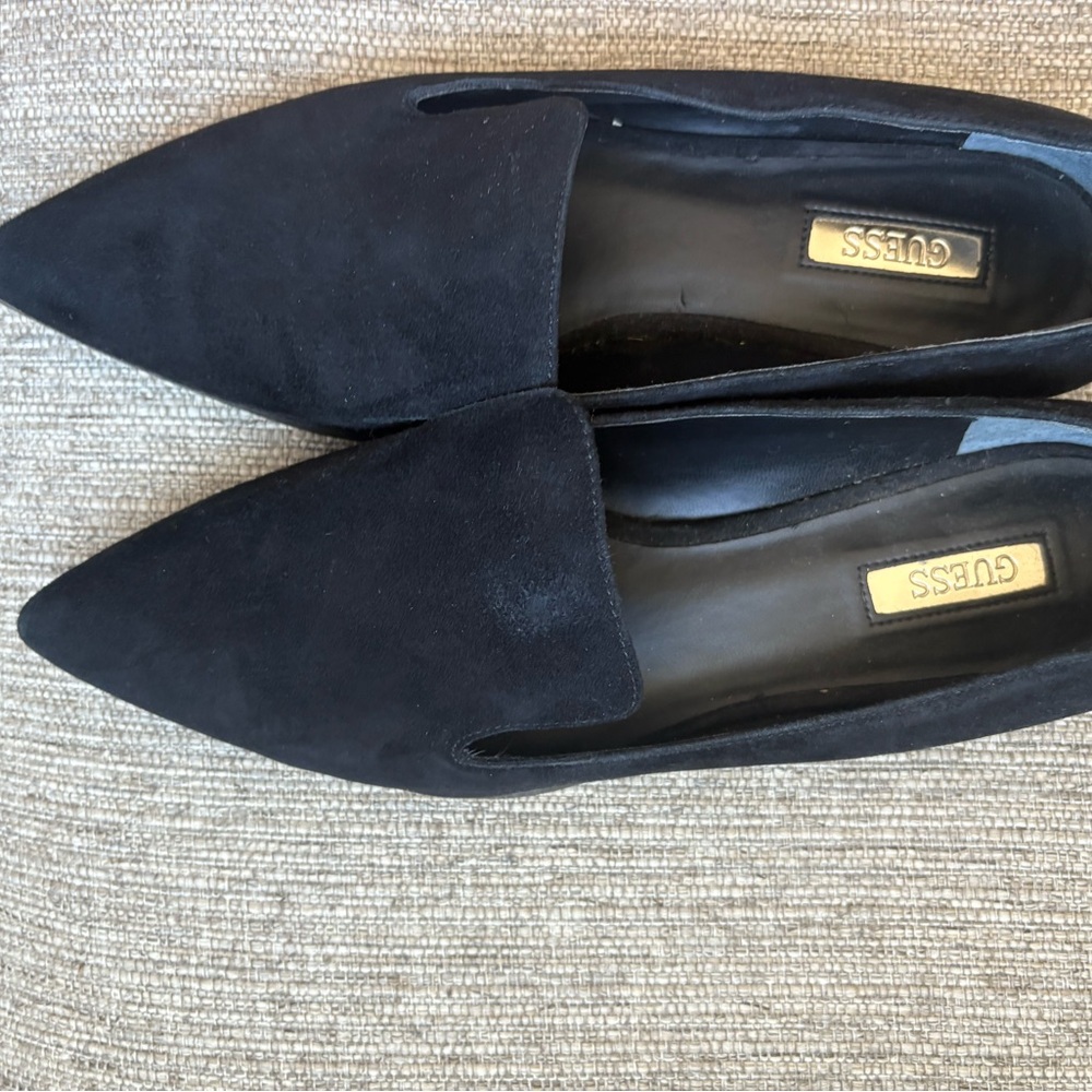 GUESS Black Pointed Suede Slip-On Loafers